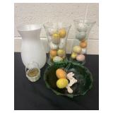 Glass vases with Easter eggs