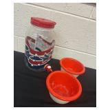 2 mini bowls with drink dispenser