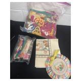 Cross stitch and crochet items.