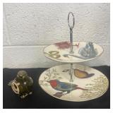 6ï¿½ bird design 2 tier plate stand with ceramic
