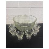 Vintage Glass punch bowl with 7 cups