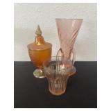 Depression glass and dish with lid has chip