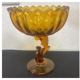 7ï¿½ Vintage Indiana Amber Glass Lotus Blossom