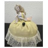 antique bisque porcelain half doll pin cushion