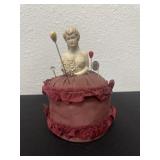 Antique Chalkware Half Doll Pincushion: 1920s