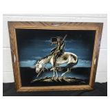 Velvet Painting End Of Trail in Wood Frame 19x23