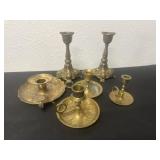 Group of vintage brass candle holders