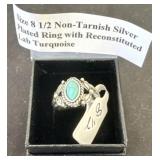 Size 8 1/2 non-toned silver plated ring with