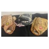 3 baseball gloves