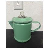 7ï¿½ vintage Pyrex green enamelware coffee pot