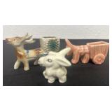 2 vintage donkey mini planters and figurine