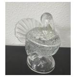 L.E. Smith 'Tom Turkey' clear glass lidded candy