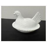Vintage Indiana glass milk glass hen on nest 7ï¿½