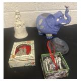 Ornaments, elephant candle holder and bell