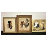 2 Vintage Wood Framed Stitched Native Pieces and