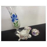 11ï¿½ vase with porcelain candle holder  chipped