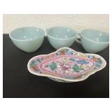 vintage Fire-King Turquoise Blue With floral dish