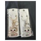 2 Kitty Rhinstone Keychains
