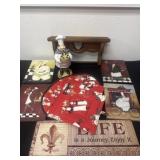 Group of chef picture and statue and wood shelf