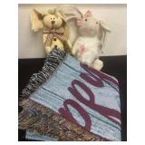 Easter blanket and stuffed bunnies