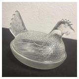 Vintage Indiana glass clear hen on nest candy