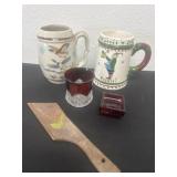 Steins and red fish and wood decor knife