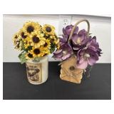 Rooster floral arrangement and wood bird house