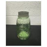 6ï¿½ vintage green glass Mason jar embossed with