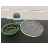 Shaker and green dish and glass plate