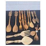 Group of cute wood carved spoons