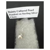 Dainty cultured pearl pendant on sterling silver