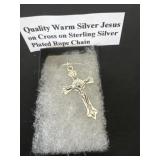 Quality warm silver Jesus in cross sterling