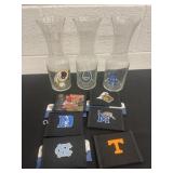 6 new wallets and 3 glass colts la and redskins