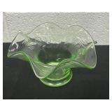 Vintage Green Uranium Glass Bowl Ruffled Berry