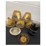 Mini lamp shades, ashtrays and grinder