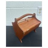 Wood sewing notion box.  9x8x10 in