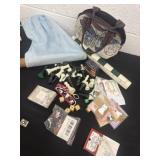 Checkered board and pieces and butterfly purse