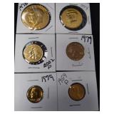 Box of 24 karat gold plated US coins six pieces