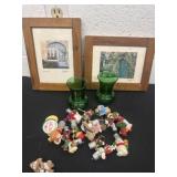 Christmas thimbles and 2 art works and 2 green