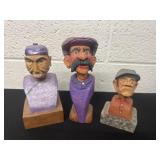3 hand carved wood figurines  from local artist