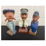 3 hand carved wood figurines  from local artist