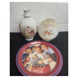 12ï¿½ coca  cola tray with glass glove and vase