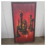 51X27 Mid century oil painting chess pieces