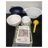 Silicone mat strainers and juicer and bowls.