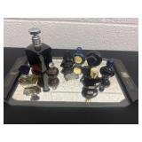 Vintage mirrored tray with perfume mini bottles