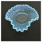 Frost blue hobnail glass candy dish.  5.5x1.5 in