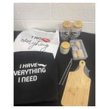 New couple apron and cups and kitchen cutting