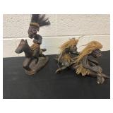 2 African Tarzan Primitive Vintage Hand Carved