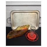 Serving tray, hummingbird feeder and vase