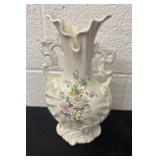 9ï¿½ Vintage Ceramic White Floral Vase